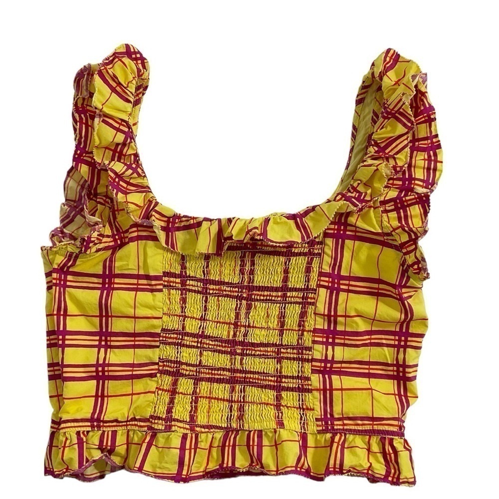 L’ Academie Los Angeles The Laci Crop Top In Yellow Plaid Size Small Side zip - Picture 5 of 9